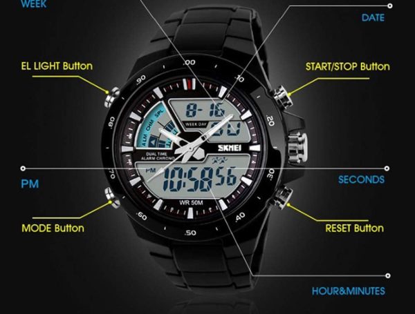 FANMIS Men's Analog Digital 50M Waterproof Sports Watch Military Multifunction Stopwatch Alarm Backlight Gold Watch - Image 10