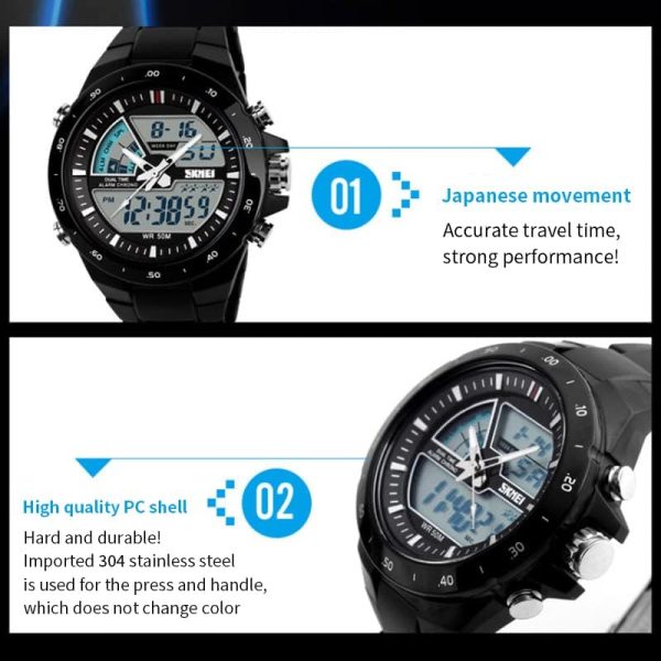 FANMIS Men's Analog Digital 50M Waterproof Sports Watch Military Multifunction Stopwatch Alarm Backlight Gold Watch - Image 11