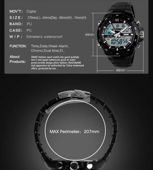 FANMIS Men's Analog Digital 50M Waterproof Sports Watch Military Multifunction Stopwatch Alarm Backlight Gold Watch - Image 14