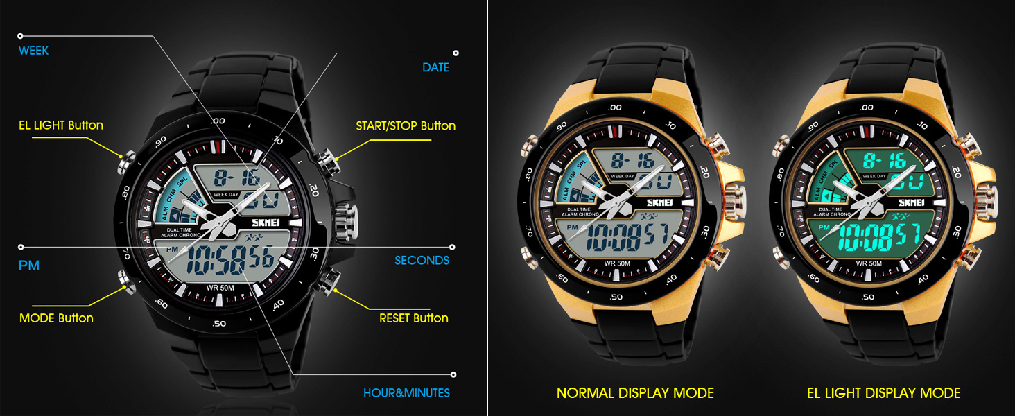 FANMIS Men's Analog Digital 50M Waterproof Sports Watch