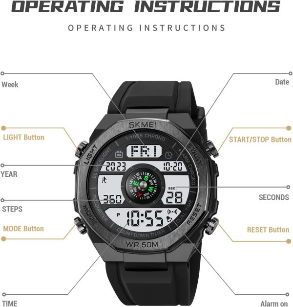 FANMIS Unisex Pedometer Watches Military Multifunctional 50M Waterproof Digital Outdoor Sports Watch - Image 12