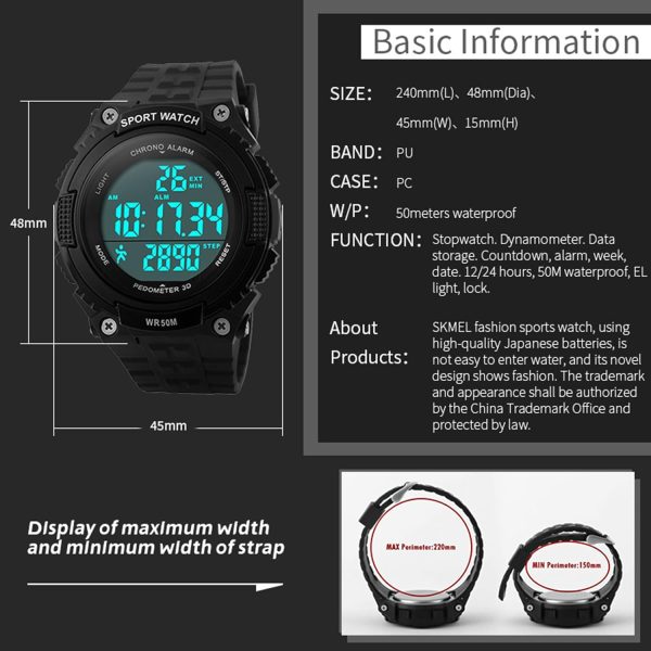 FANMIS Unisex Pedometer Watches Military Multifunctional 50M Waterproof Digital Outdoor Sports Watch - Image 31