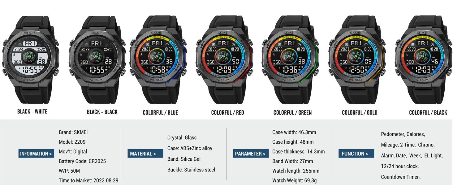 FANMIS Unisex Pedometer Watches Military Multifunctional