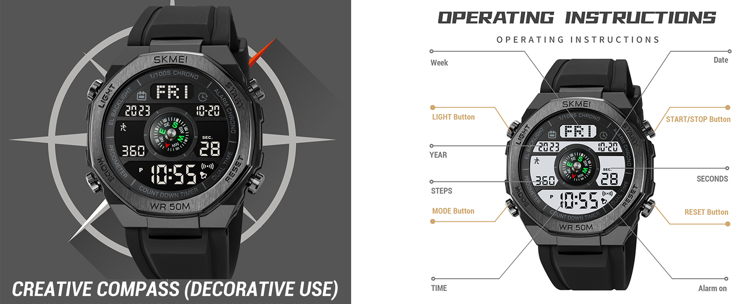 FANMIS Unisex Pedometer Watches Military Multifunctional
