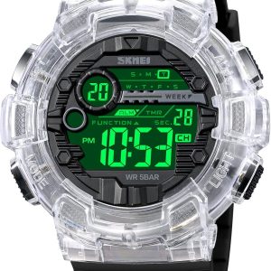 FANMIS Mens Digital LED Sports Watch Military Multifunction Dual Time Alarm Countdown Stopwatch 12H/24H Time Backlight 164FT 50M Waterproof Calendar Month Day Date Watch