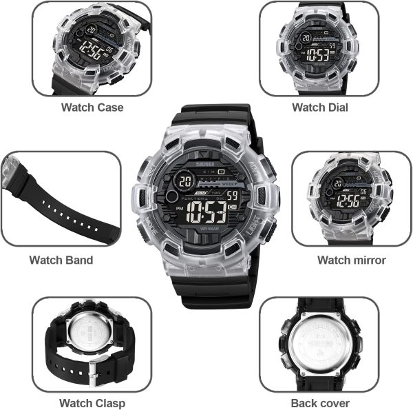 FANMIS Mens Digital LED Sports Watch Military Multifunction Dual Time Alarm Countdown Stopwatch 12H/24H Time Backlight 164FT 50M Waterproof Calendar Month Day Date Watch - Image 7