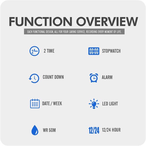 FANMIS Mens Digital LED Sports Watch Military Multifunction Dual Time Alarm Countdown Stopwatch 12H/24H Time Backlight 164FT 50M Waterproof Calendar Month Day Date Watch - Image 13