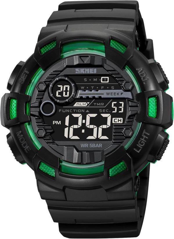 FANMIS Mens Digital LED Sports Watch Military Multifunction Dual Time Alarm Countdown Stopwatch 12H/24H Time Backlight 164FT 50M Waterproof Calendar Month Day Date Watch - Image 15