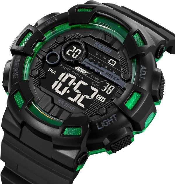 FANMIS Mens Digital LED Sports Watch Military Multifunction Dual Time Alarm Countdown Stopwatch 12H/24H Time Backlight 164FT 50M Waterproof Calendar Month Day Date Watch - Image 17