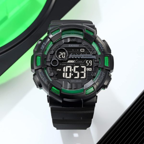 FANMIS Mens Digital LED Sports Watch Military Multifunction Dual Time Alarm Countdown Stopwatch 12H/24H Time Backlight 164FT 50M Waterproof Calendar Month Day Date Watch - Image 18