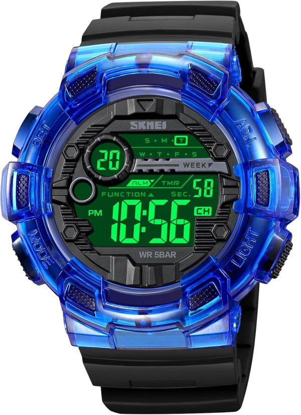 FANMIS Mens Digital LED Sports Watch Military Multifunction Dual Time Alarm Countdown Stopwatch 12H/24H Time Backlight 164FT 50M Waterproof Calendar Month Day Date Watch - Image 20