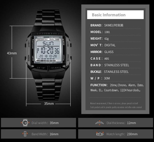 FANMIS Unisex Luxury Digital Watches Multifunctional Stopwatch Countdown Alarm Backlight Water Resistant Watch - Image 13