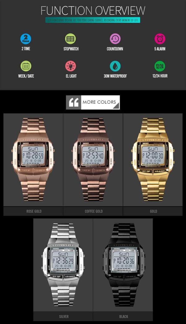 FANMIS Unisex Luxury Digital Watches Multifunctional Stopwatch Countdown Alarm Backlight Water Resistant Watch - Image 14