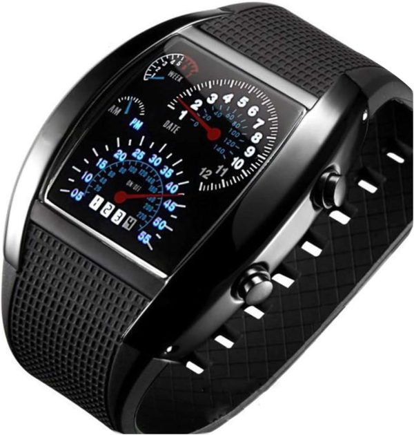 FANMIS Men's Digital Fashion Cobra LED Watches Silicone Iron Triangle Dial Sports Wrist Watch
