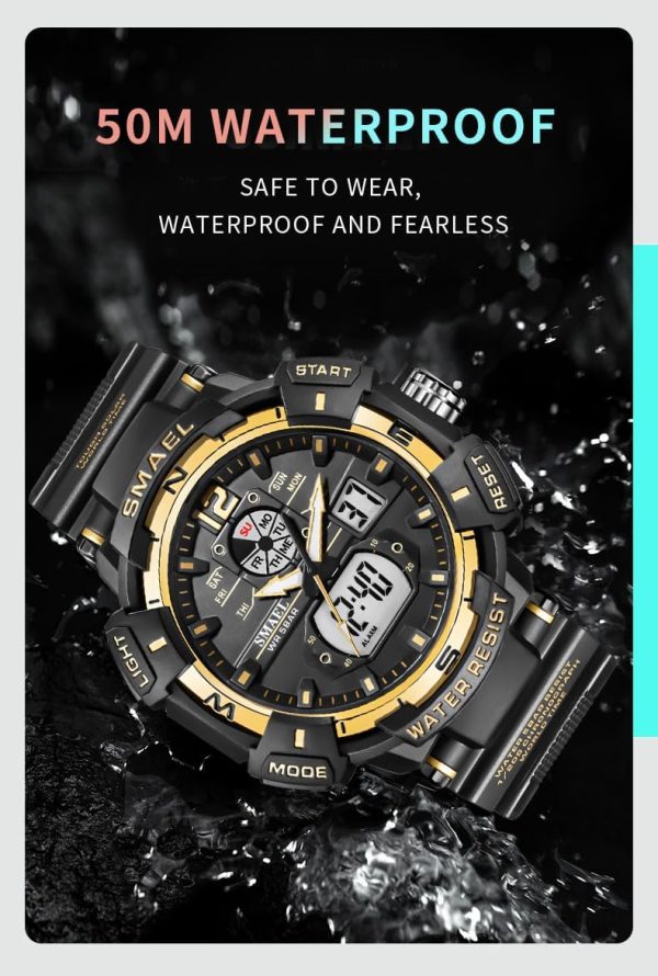 FANMIS Mens Analog Digital Sports Watch Large Face Outdoor Sports Waterproof Military Wrist Watches with Date Multifunction Tactics LED Army Watch Backlight Stopwatch (Black) - Image 10