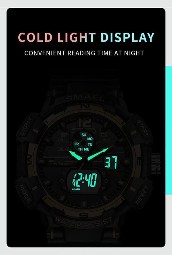 FANMIS Mens Analog Digital Sports Watch Large Face Outdoor Sports Waterproof Military Wrist Watches with Date Multifunction Tactics LED Army Watch Backlight Stopwatch (Black) - Image 13