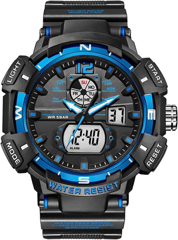 FANMIS Mens Analog Digital Sports Watch Large Face Outdoor Sports Waterproof Military Wrist Watches with Date Multifunction Tactics LED Army Watch Backlight Stopwatch (Black) - Image 22