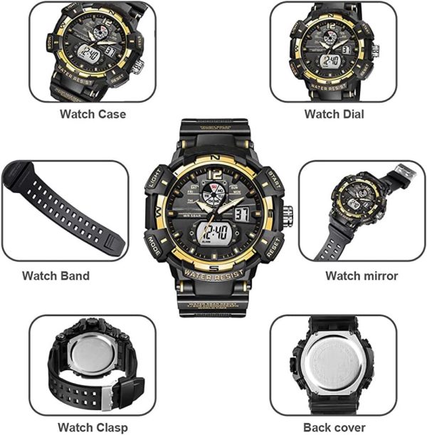 FANMIS Mens Analog Digital Sports Watch Large Face Outdoor Sports Waterproof Military Wrist Watches with Date Multifunction Tactics LED Army Watch Backlight Stopwatch (Black) - Image 28