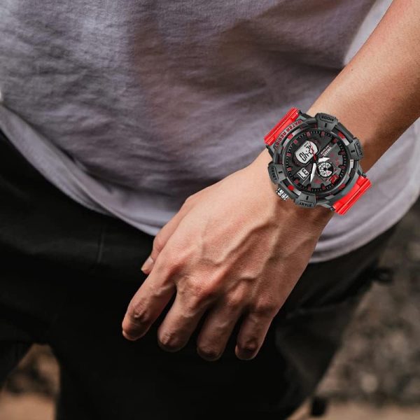 FANMIS Mens Analog Digital Sports Watch Large Face Outdoor Sports Waterproof Military Wrist Watches with Date Multifunction Tactics LED Army Watch Backlight Stopwatch (Black) - Image 32