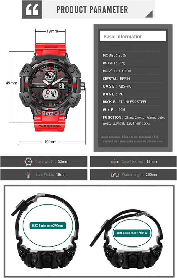 FANMIS Mens Analog Digital Sports Watch Large Face Outdoor Sports Waterproof Military Wrist Watches with Date Multifunction Tactics LED Army Watch Backlight Stopwatch (Black) - Image 35