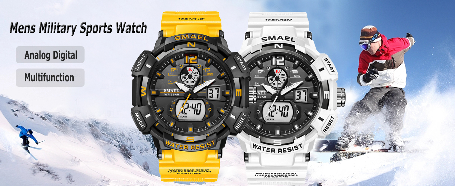 FANMIS Mens Analog Digital Sports Watch Large Face Outdoor Sports Waterproof Military Wrist Watches