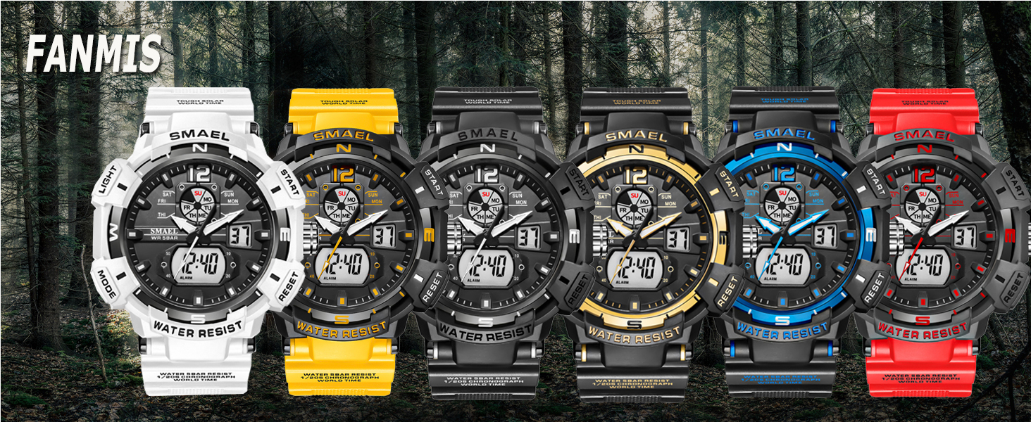 FANMIS Mens Analog Digital Sports Watch Large Face Outdoor Sports Waterproof Military Wrist Watch